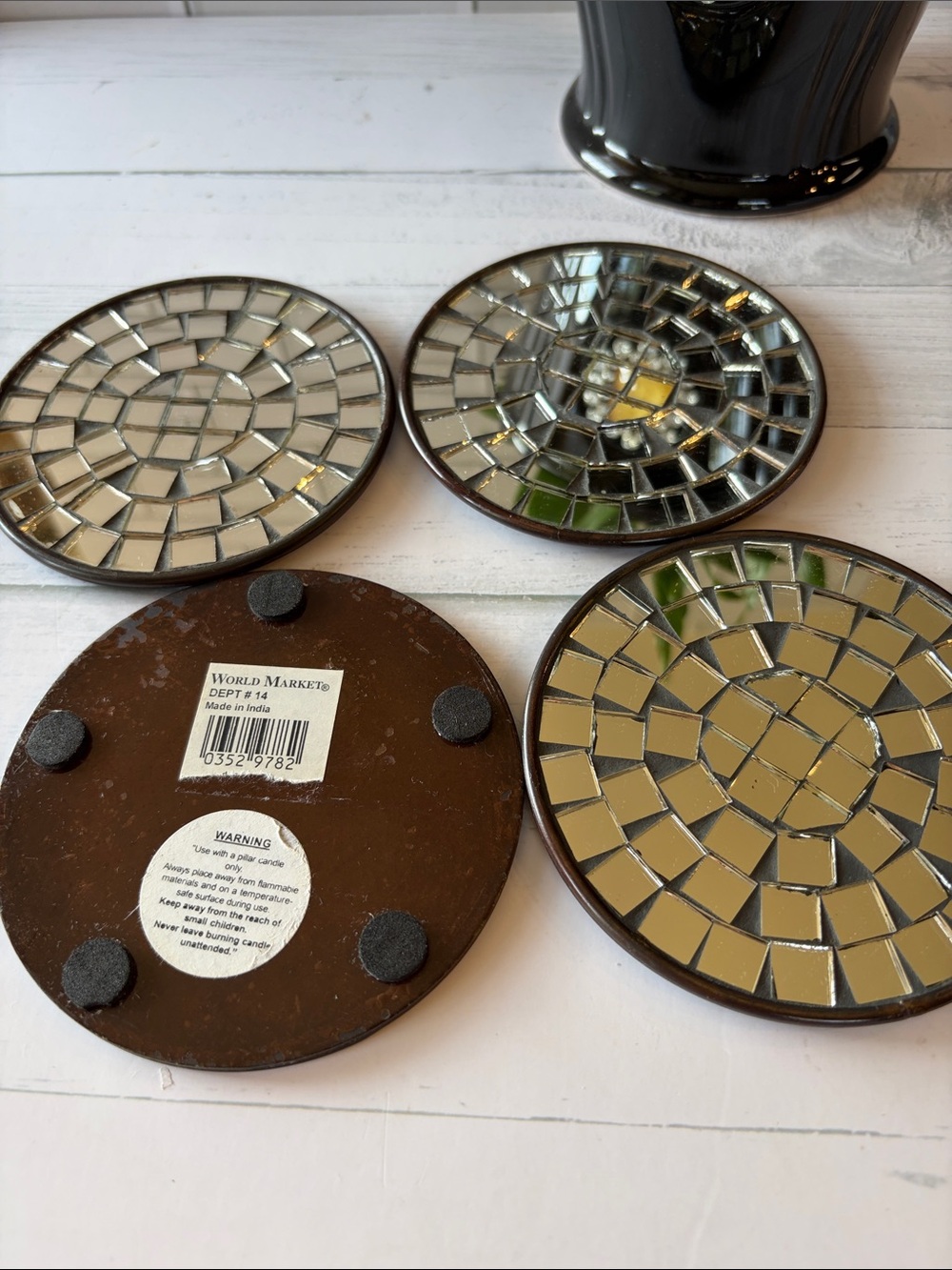 Cost Plus World Market Silver Mosaic Tile Drink Coasters - Set of 4